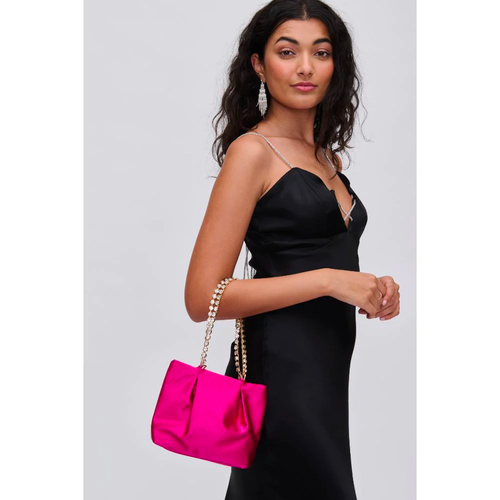 Hot pink purse with gold chain strap