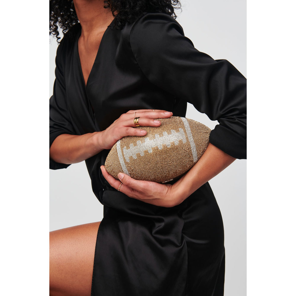 Woman wearing Brown Silver Urban Expressions Robbie Evening Bag 818209012249 View 1 | Brown Silver