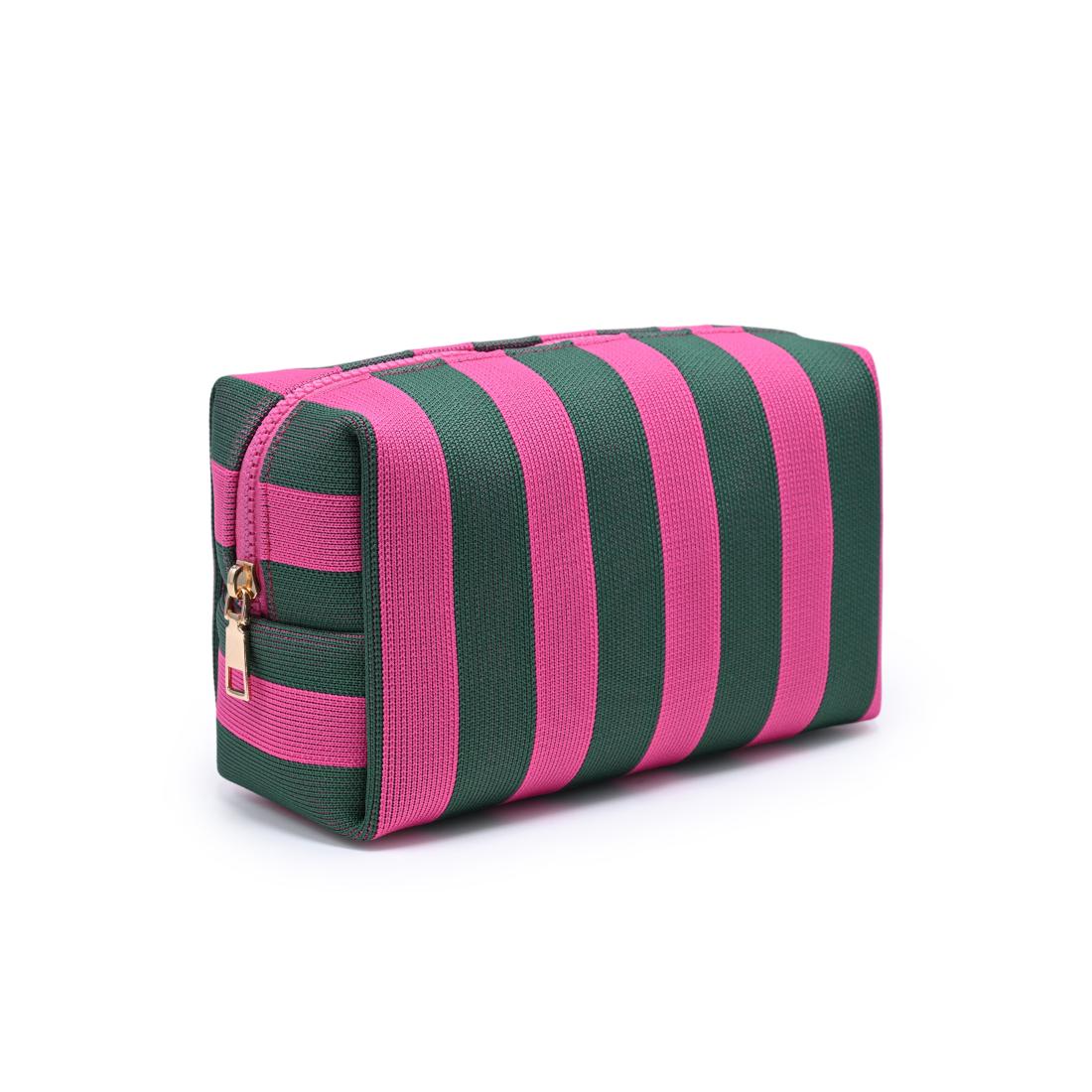 Urban Essentials Essential Stripe Cosmetic & Travel Organizer Pouch 840504215865 View 2 | Fuchsia Emerald