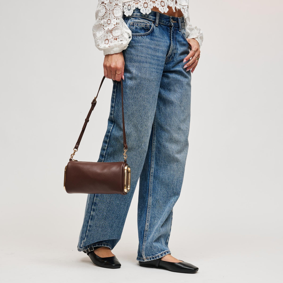 Woman wearing Chocolate Urban Expressions Luciana Shoulder Bag 840504211638 View 3 | Chocolate