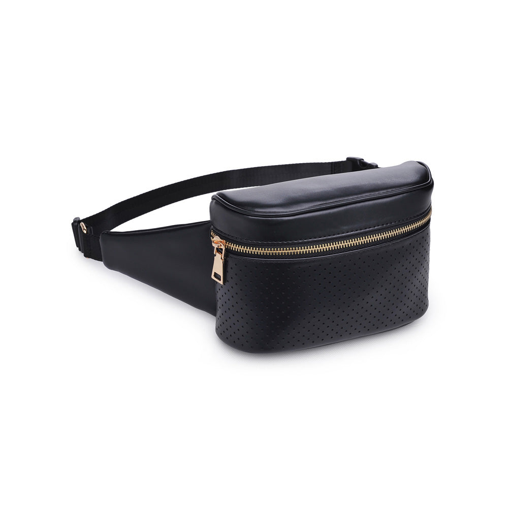 Woman wearing Black Urban Expressions Hawthorn - Perforated Belt Bag NA-840611158611 View 6 | Black