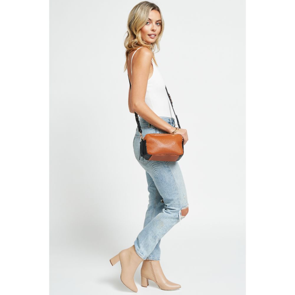 Woman wearing Tan Urban Expressions Audrey Crossbody 840611179135 View 3 | Tan