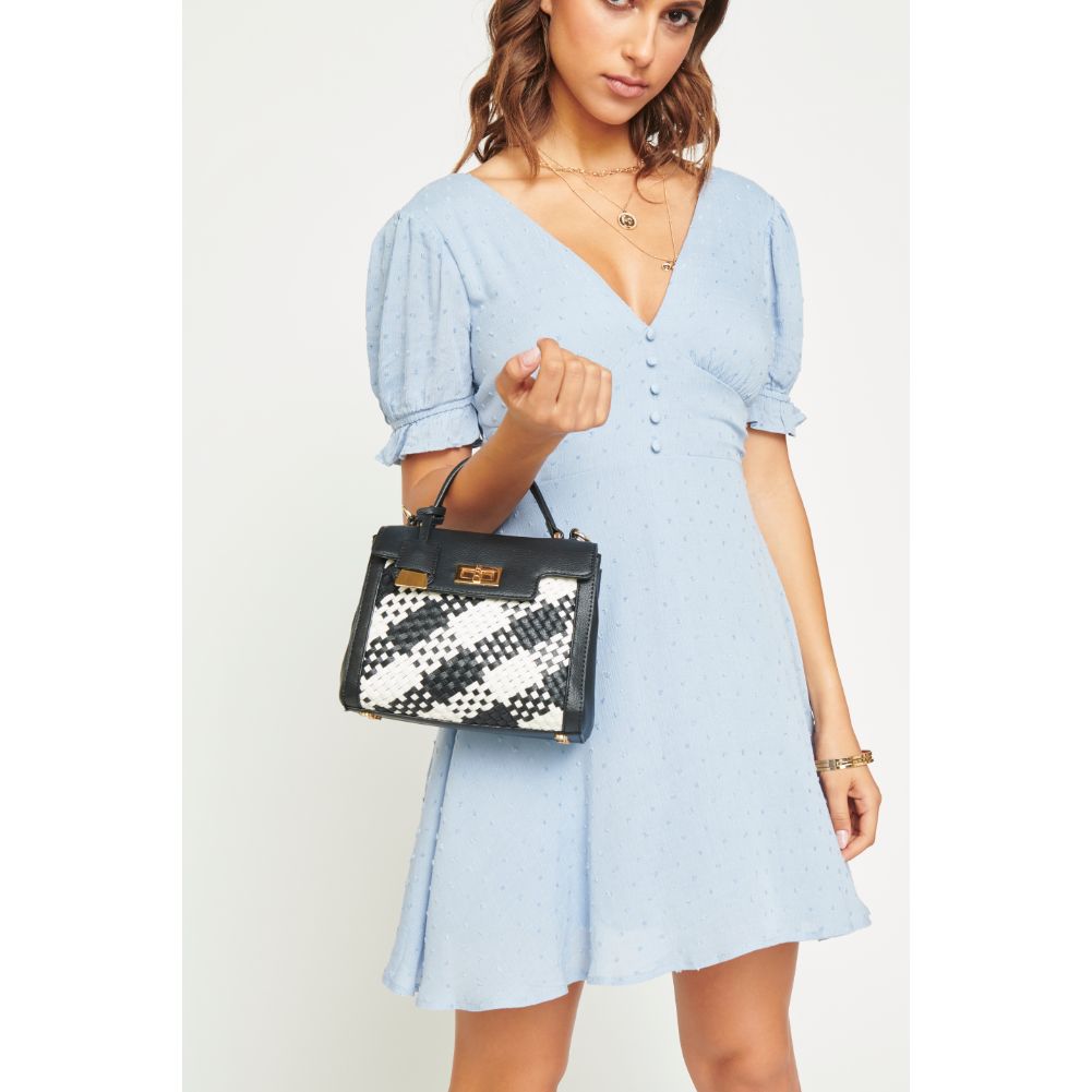 Woman wearing Black White Urban Expressions Marcia Crossbody 840611170378 View 3 | Black White