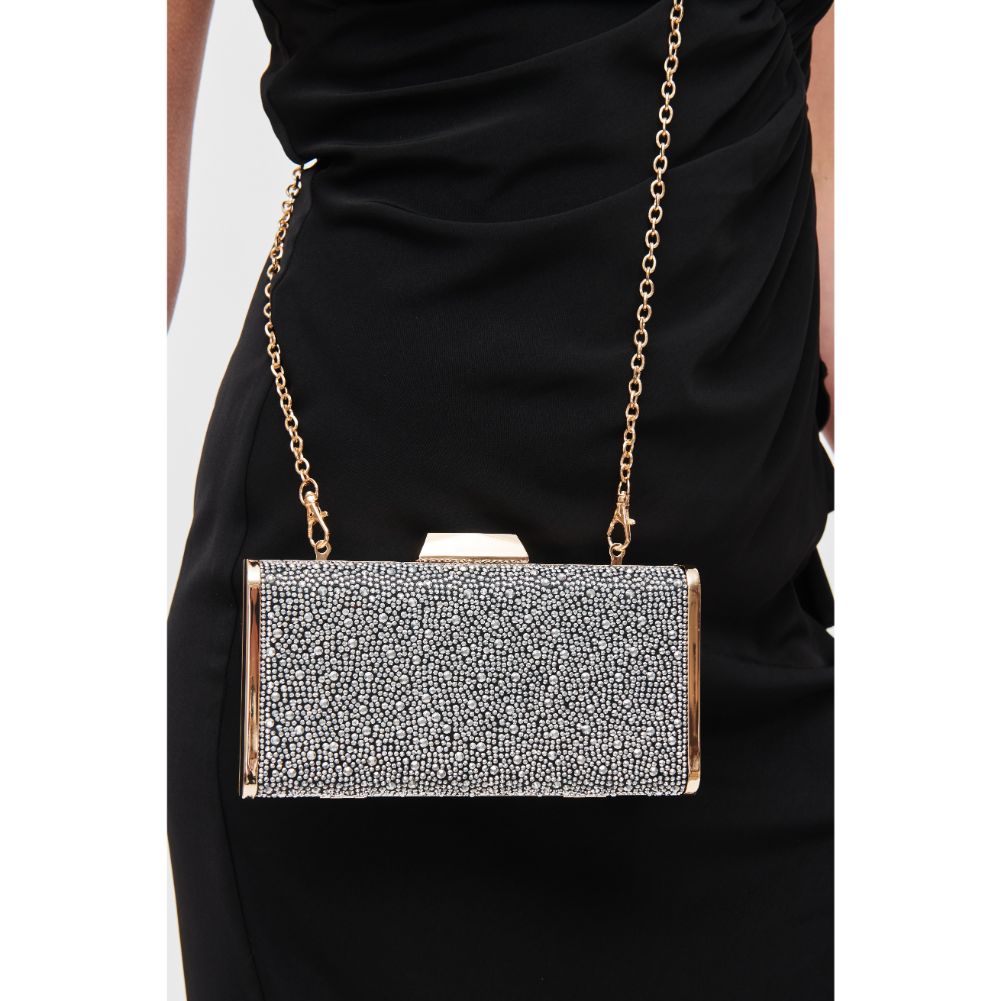 Woman wearing Black Silver Urban Expressions Madelyn Evening Bag 840611118813 View 1 | Black Silver
