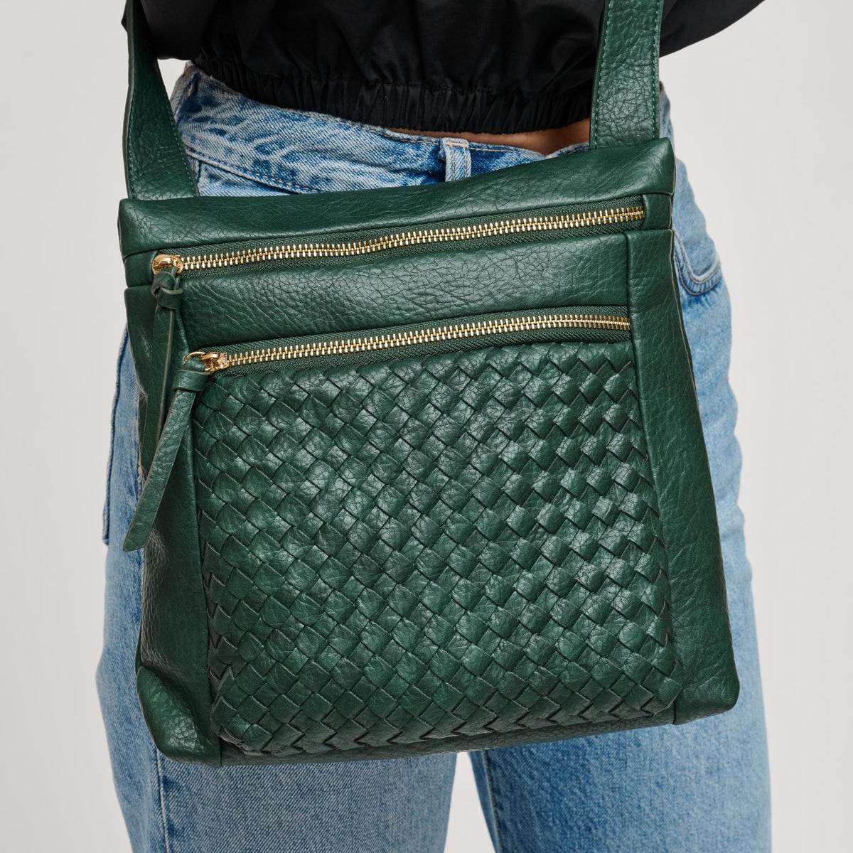 Woman wearing Emerald Urban Expressions Tessera Crossbody 840611197986 View 4 | Emerald