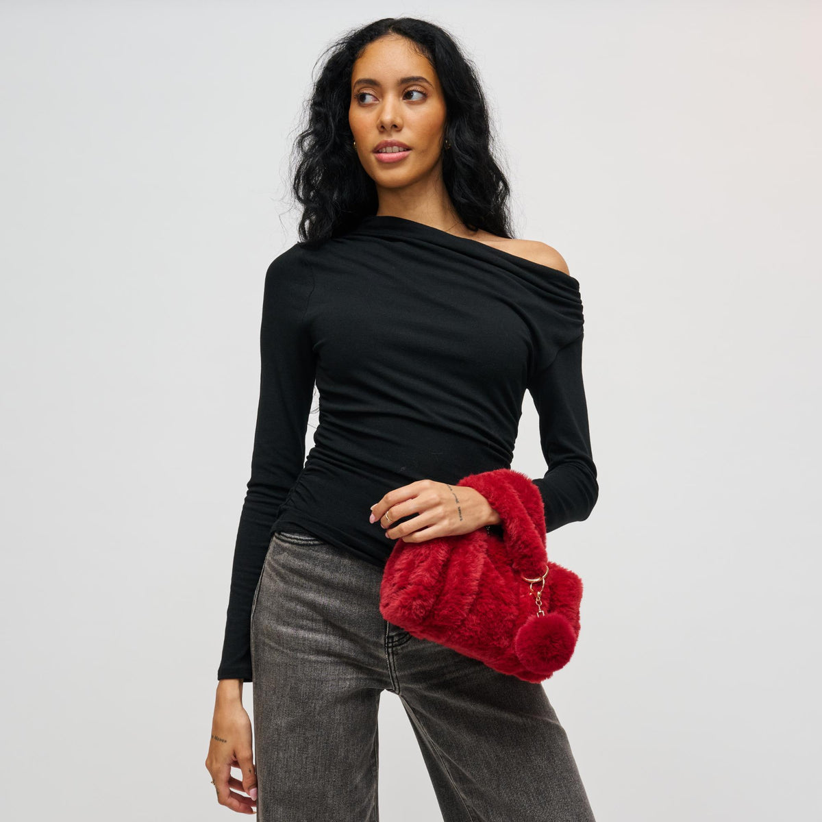 Woman wearing Burgundy Urban Expressions Lexi Crossbody 840611199850 View 2 | Burgundy