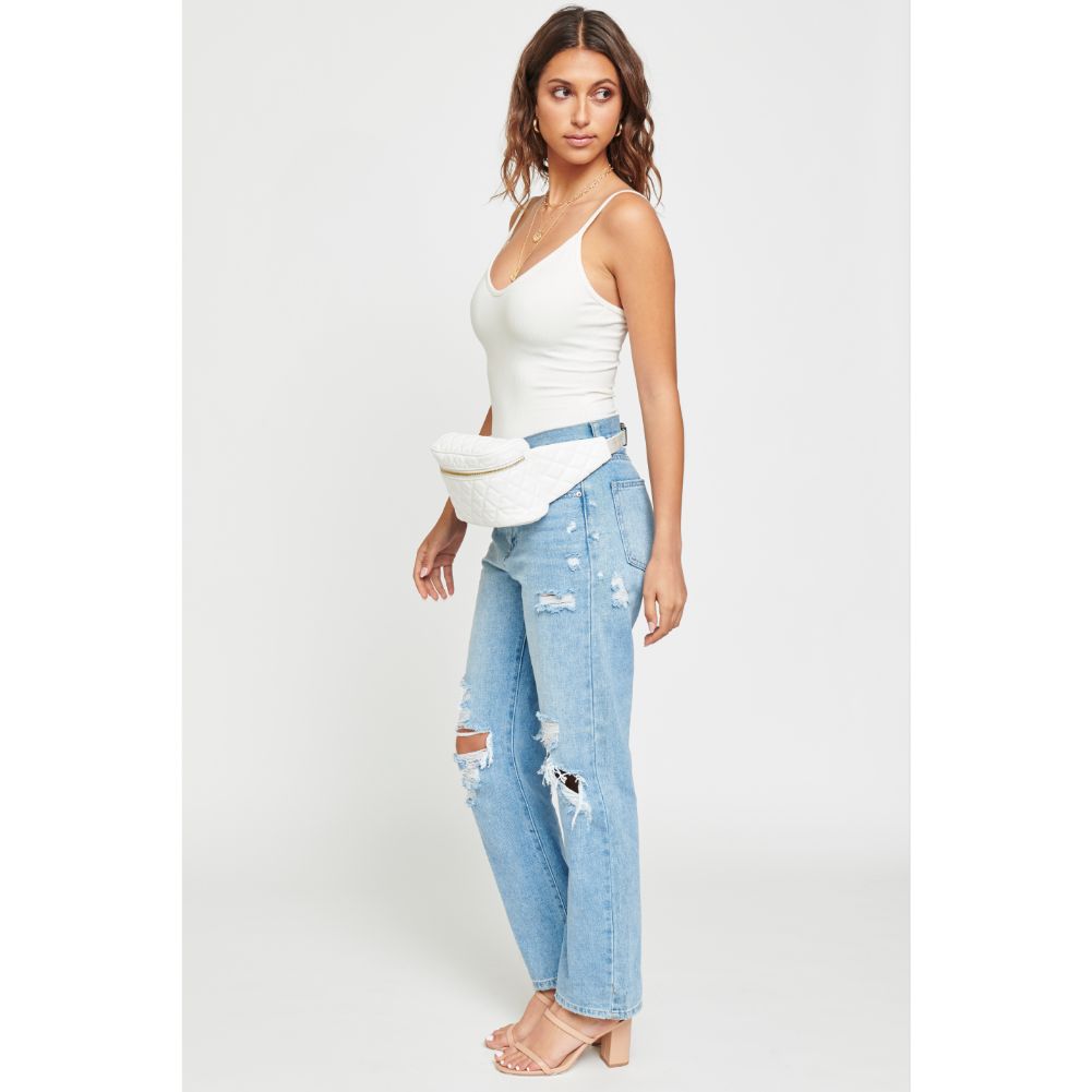 Woman wearing White Urban Expressions Hawthorn Belt Bag NA-840611158581 View 2 | White