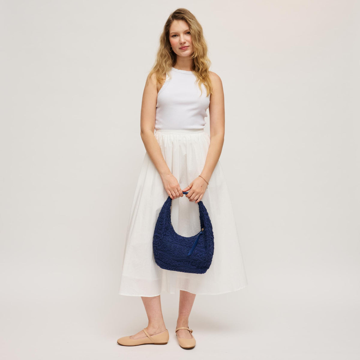 Woman wearing Navy Urban Expressions Micah Hobo 840504205248 View 4 | Navy