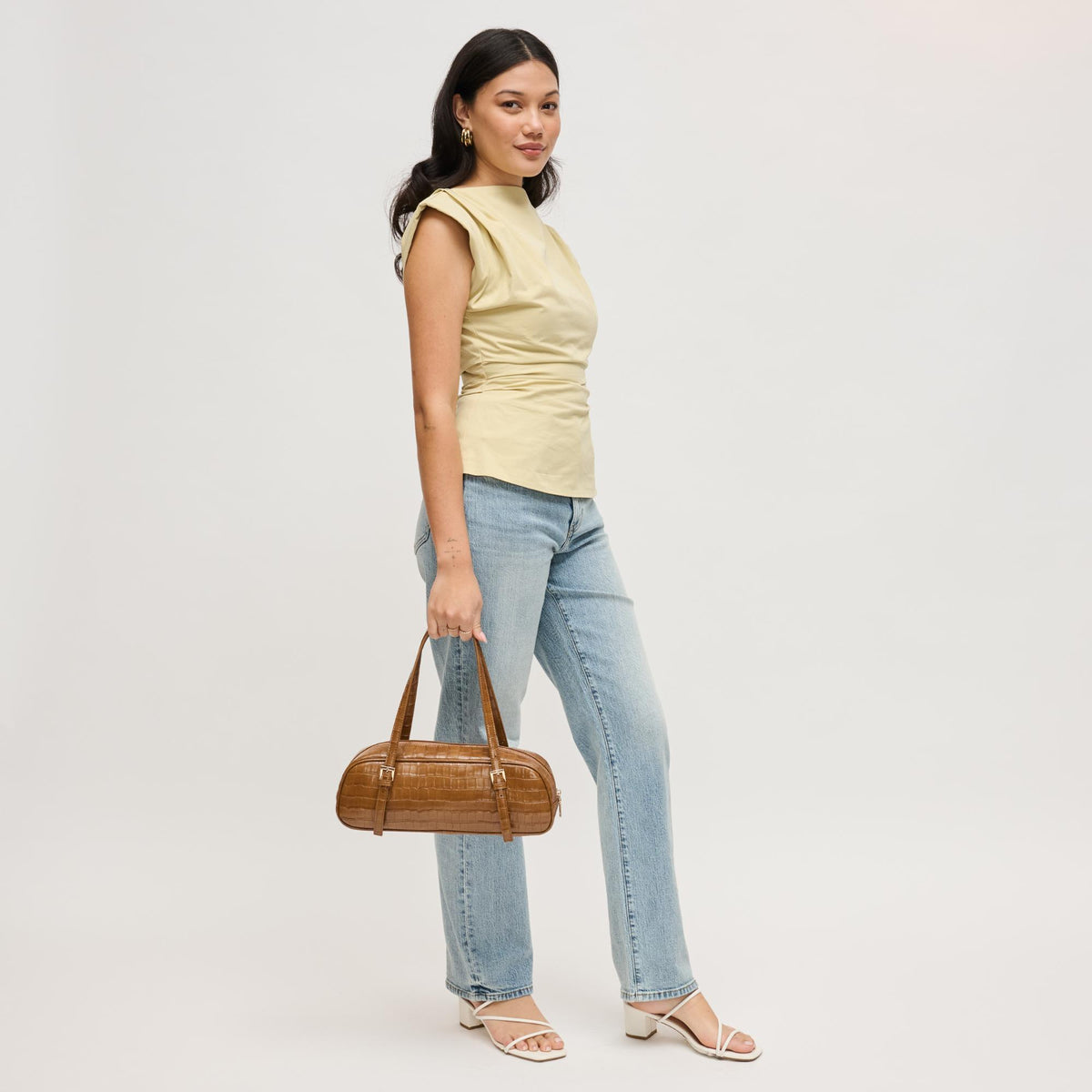 Woman wearing Cognac Urban Expressions Athena Shoulder Bag 840504206191 View 2 | Cognac