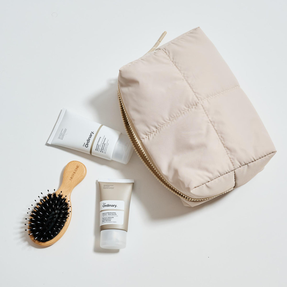 Woman wearing Cream Urban Essentials Daydreamer - Nylon Cosmetic & Travel Organizer Pouch 840611197627 View 1 | Cream