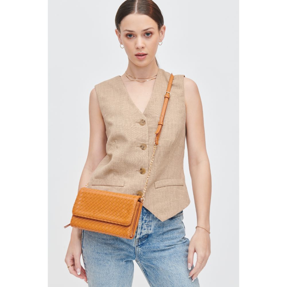 Woman wearing Tan Urban Expressions Wallis Crossbody 840611107534 View 1 | Tan