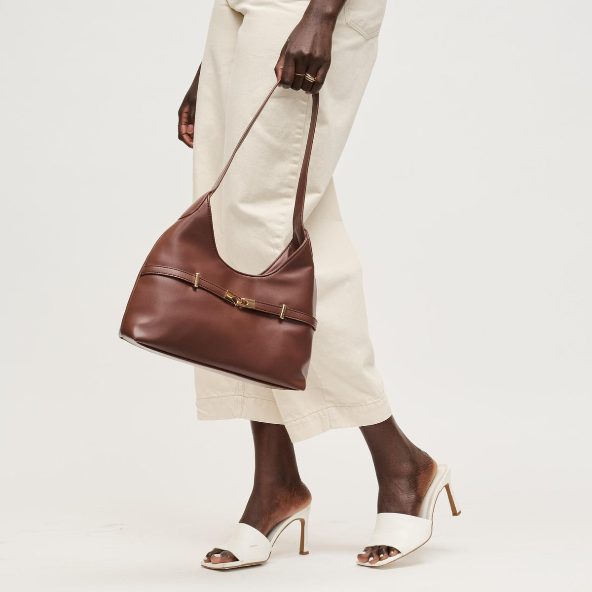 Woman wearing Chocolate Urban Expressions Camila Shoulder Bag 840504205859 View 1 | Chocolate