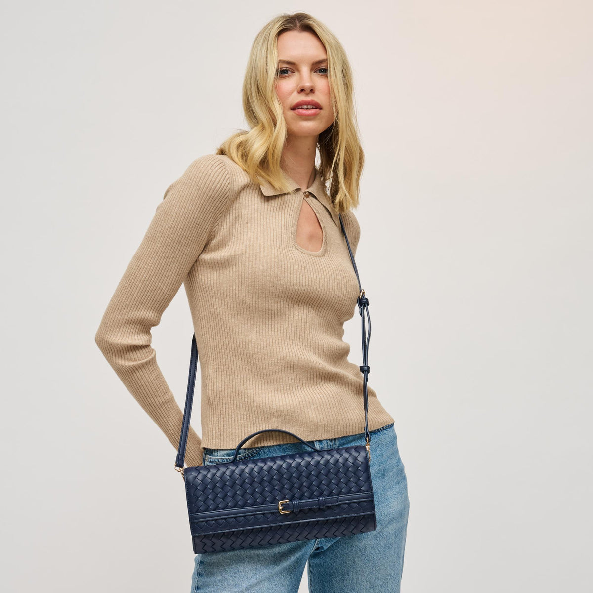 Woman wearing Midnight Urban Expressions Emerson Crossbody 840611198365 View 2 | Midnight