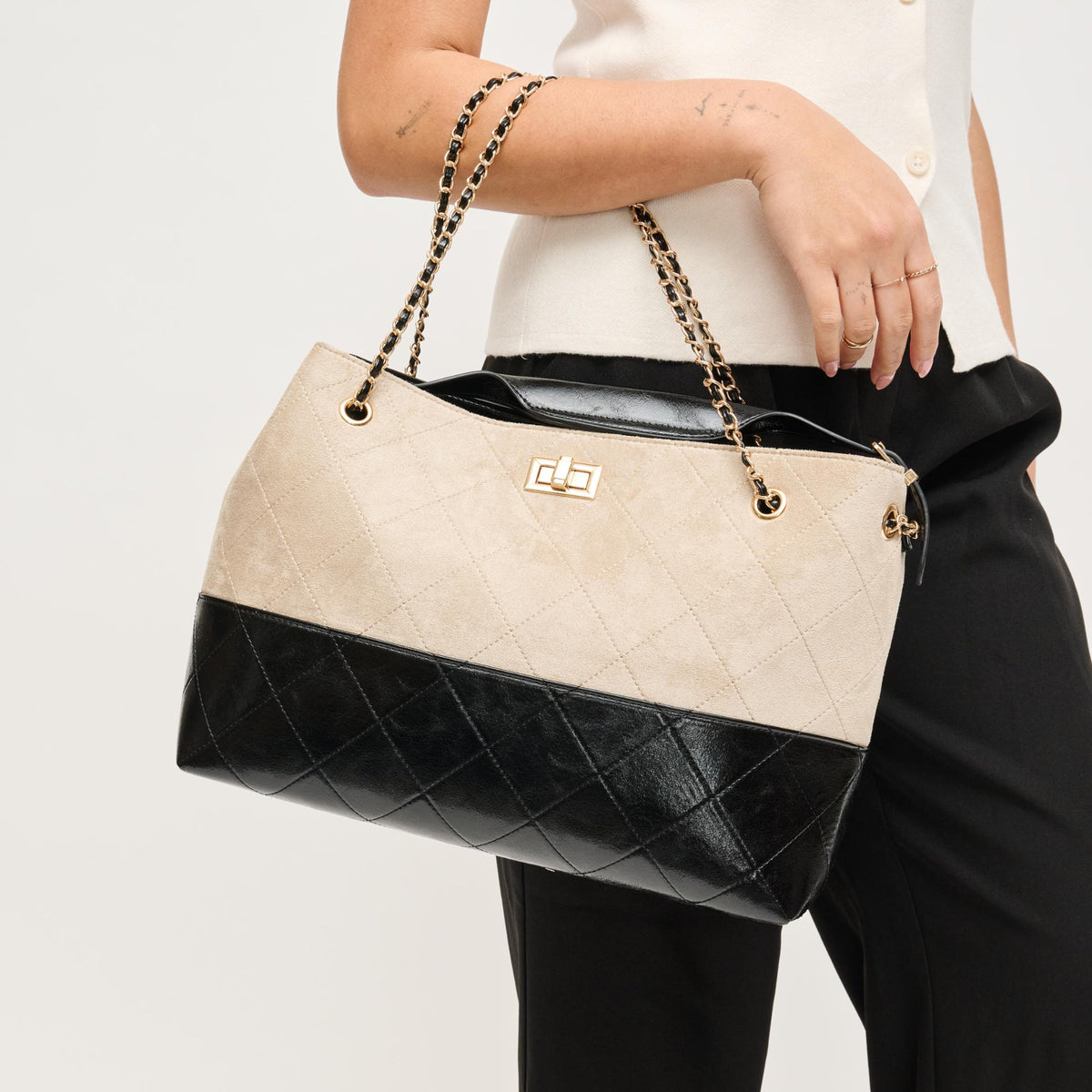 Woman wearing Stone Black Urban Expressions Eliana Tote 840504205569 View 1 | Stone Black
