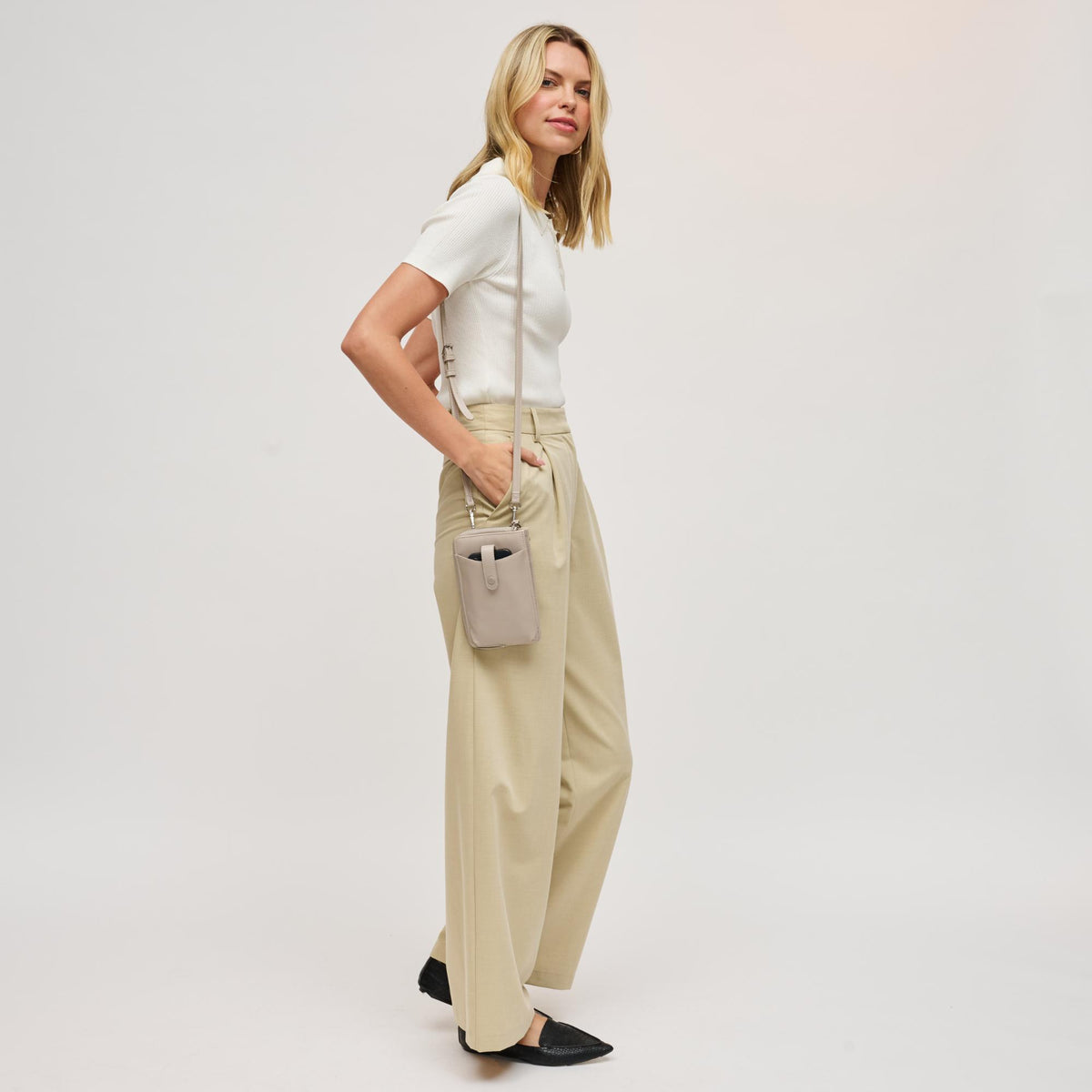 Woman wearing Grey Urban Expressions Carol Cell Phone Crossbody 840504201233 View 3 | Grey