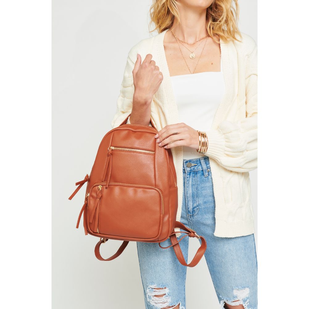 Woman wearing Cognac Urban Expressions Preston Backpack 840611175281 View 3 | Cognac
