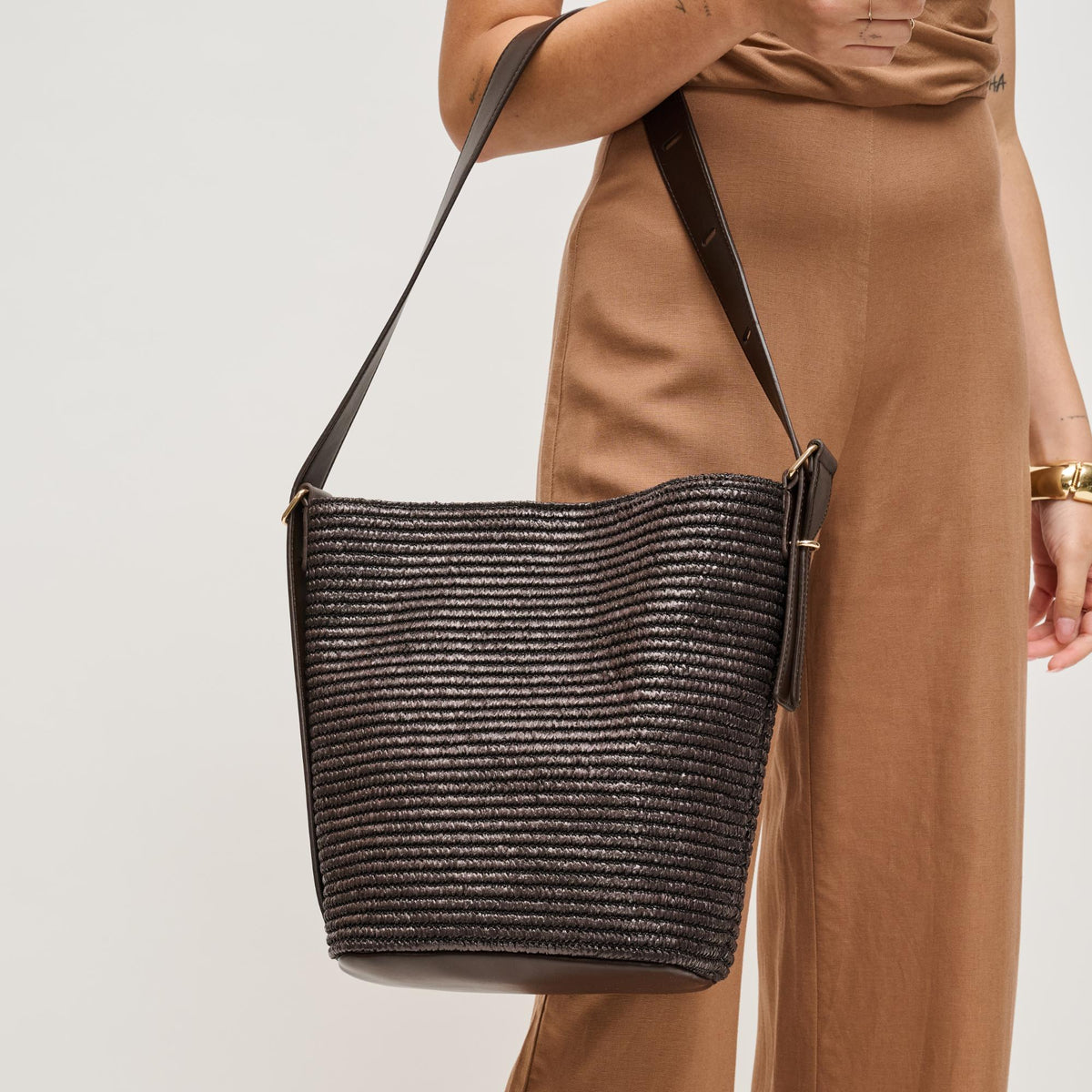 Woman wearing Chocolate Urban Expressions Alethea Hobo 840504205873 View 1 | Chocolate