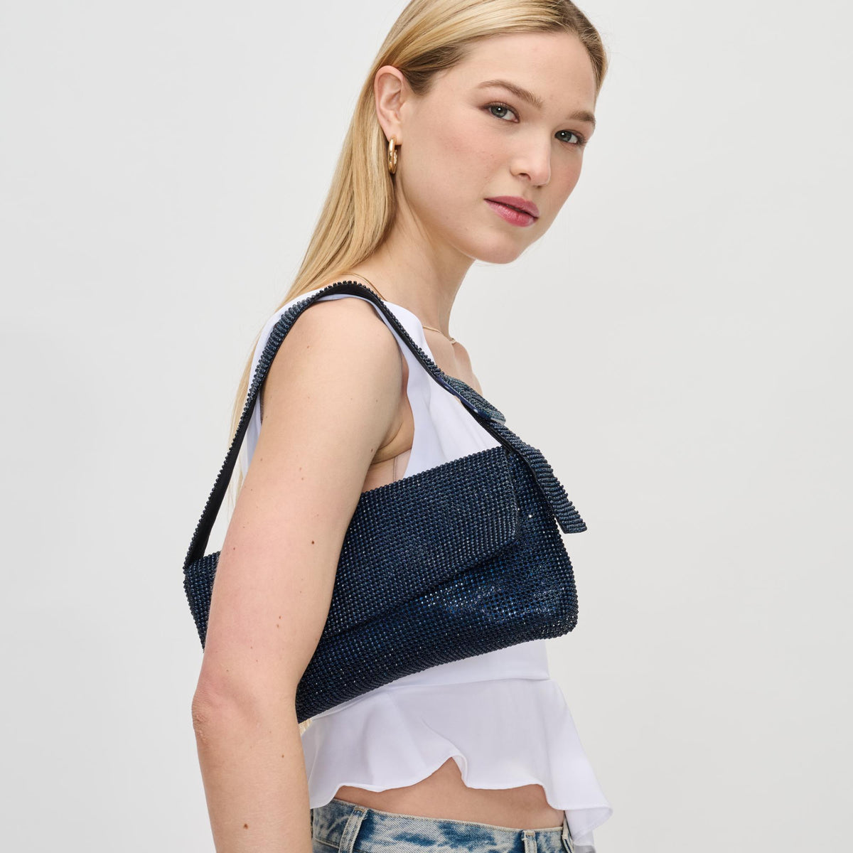Woman wearing Navy Urban Expressions Thelma Evening Bag 840611191632 View 3 | Navy