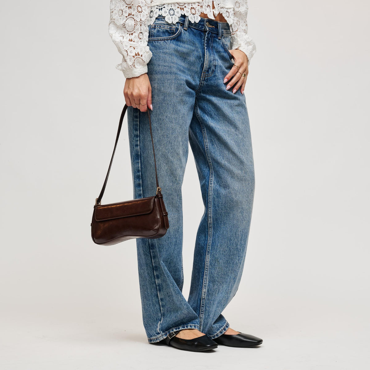 Woman wearing Espresso Urban Expressions Jameson Shoulder Bag 840504212116 View 3 | Espresso