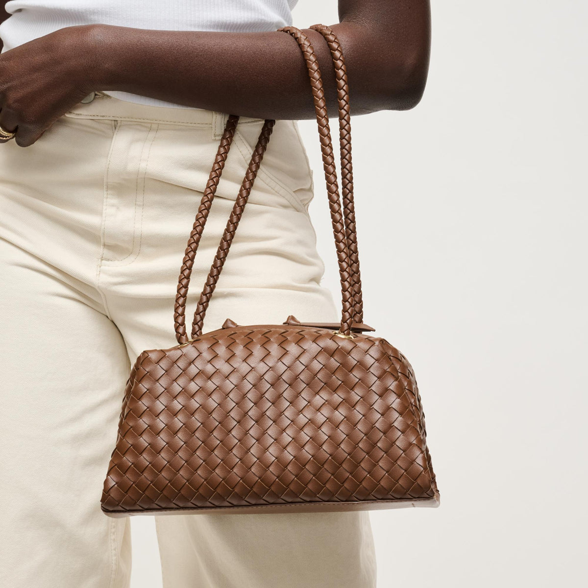 Woman wearing Chocolate Urban Expressions Chloe Shoulder Bag 840504204395 View 1 | Chocolate