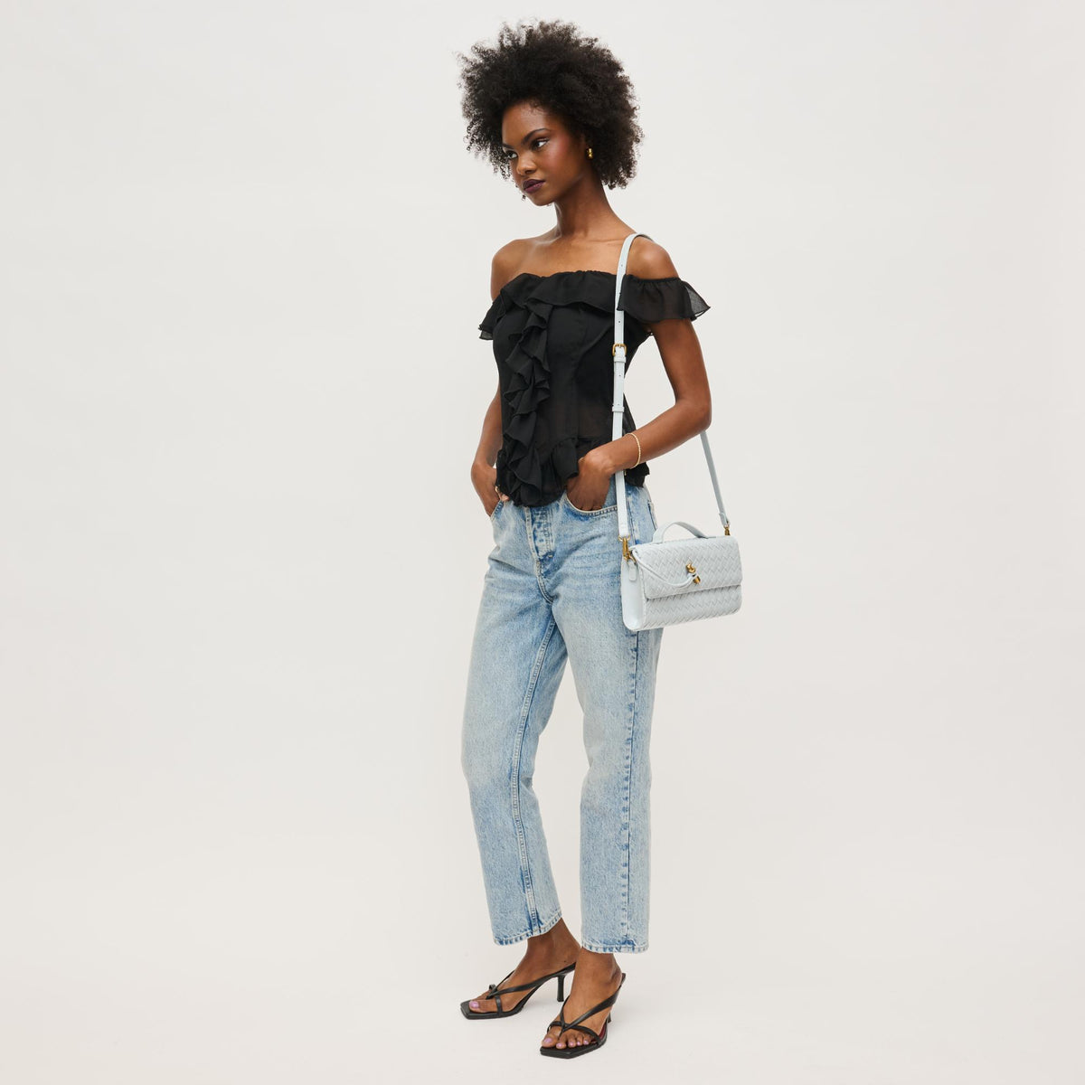 Woman wearing Ice Blue Urban Expressions Ada Crossbody 840611161475 View 4 | Ice Blue