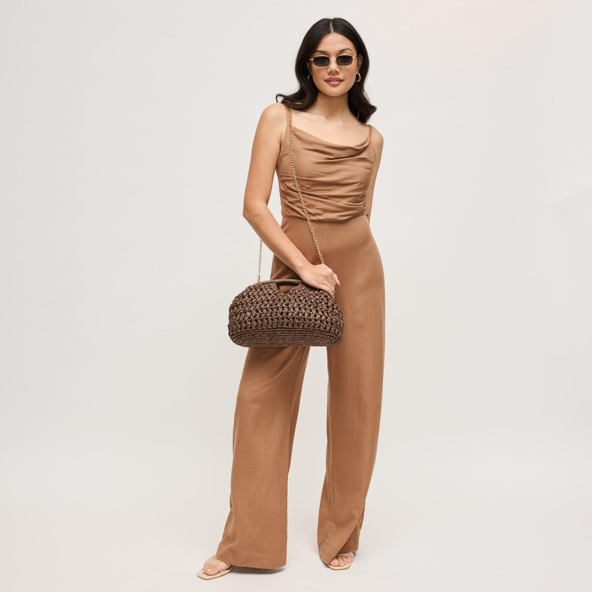 Woman wearing Chocolate Urban Expressions Abigail Crossbody 840504204104 View 2 | Chocolate