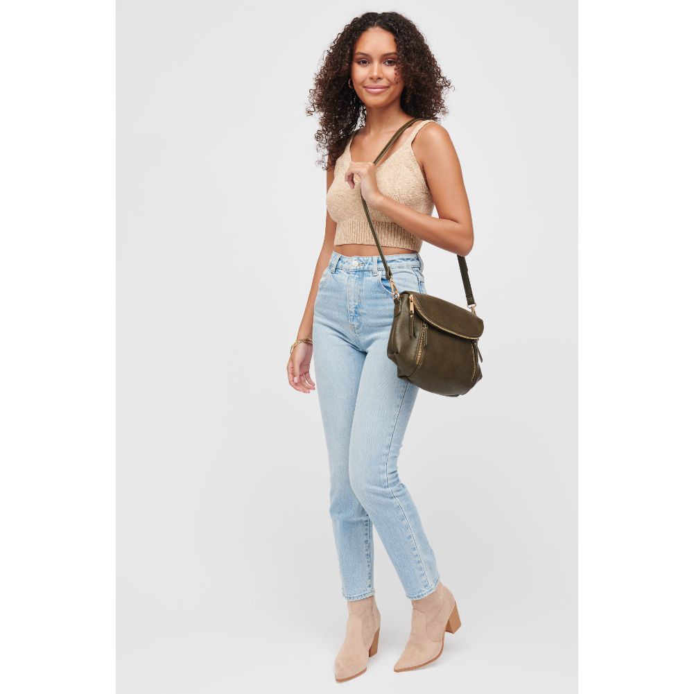 Woman wearing Olive Urban Expressions Brigitte Messenger 840611185167 View 4 | Olive