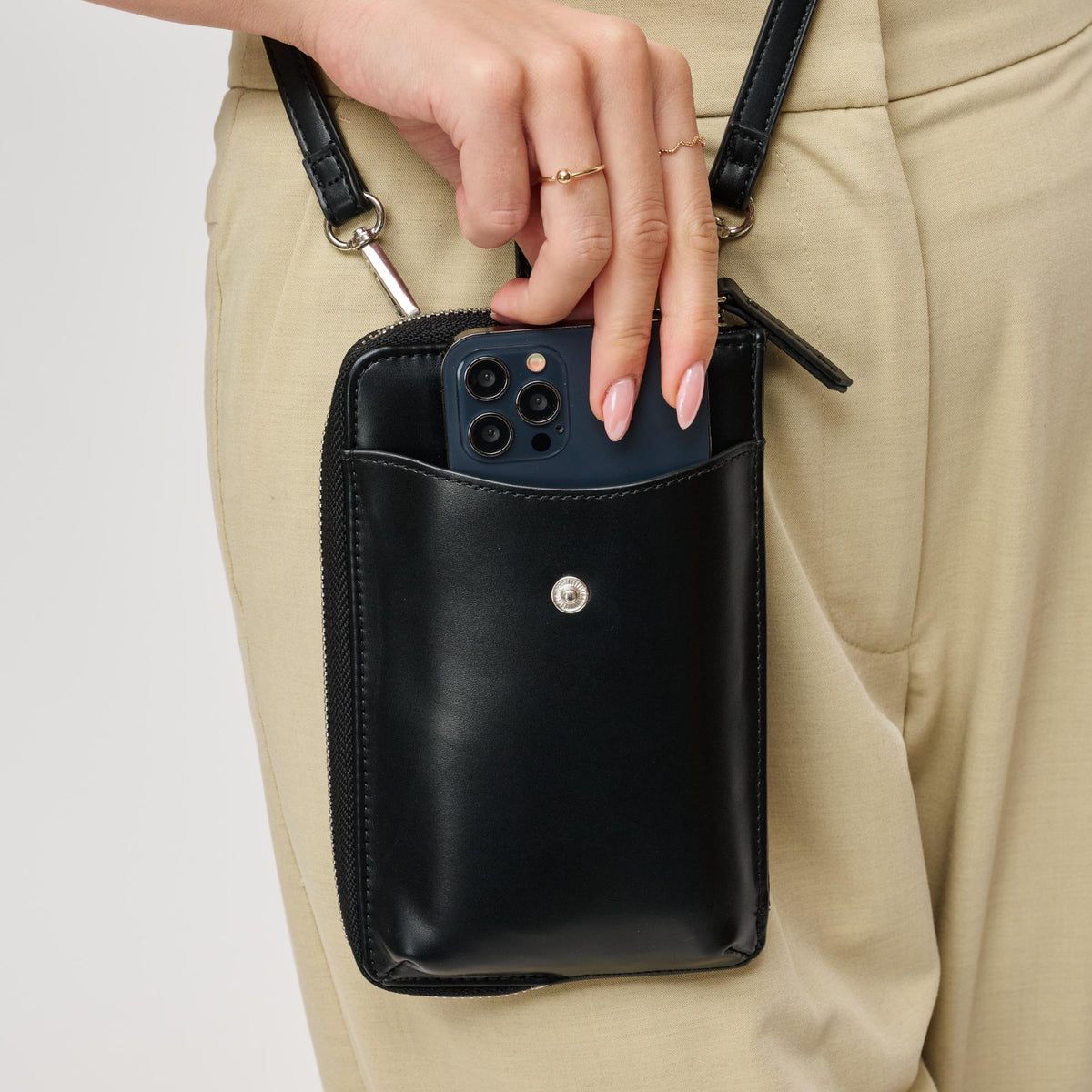 Woman wearing Black Urban Expressions Carol Cell Phone Crossbody 840504201219 View 4 | Black