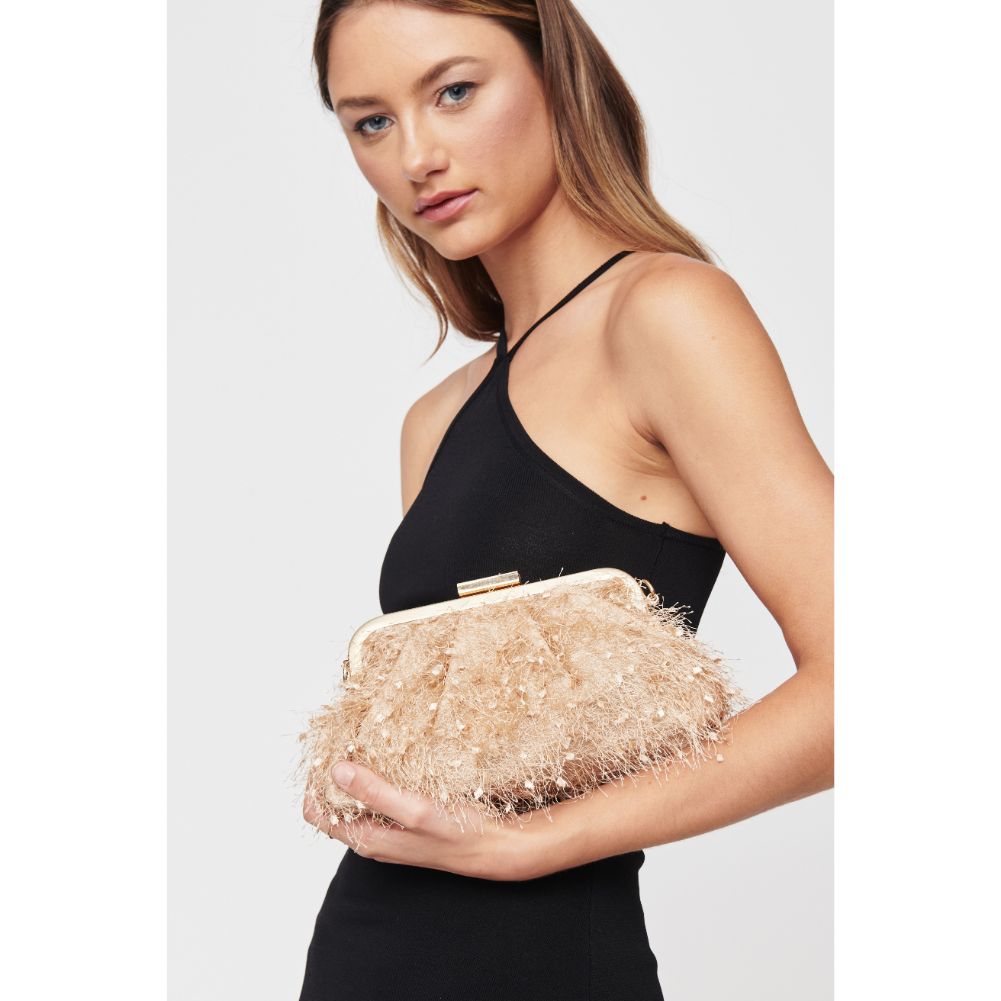 Woman wearing Champagne Urban Expressions Rosalind Evening Bag 840611104274 View 1 | Champagne