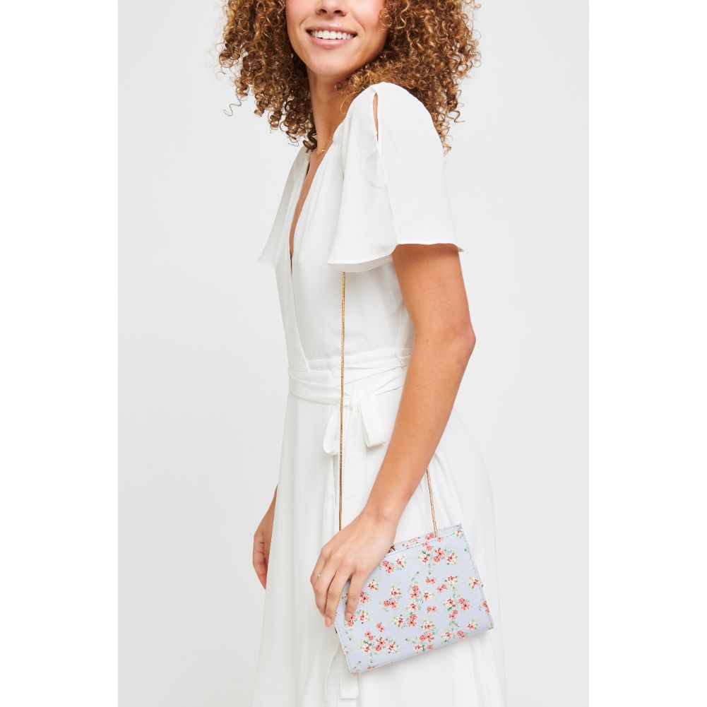 Woman wearing Powder Blue Urban Expressions Elijah - Floral Clutch 840611181466 View 1 | Powder Blue