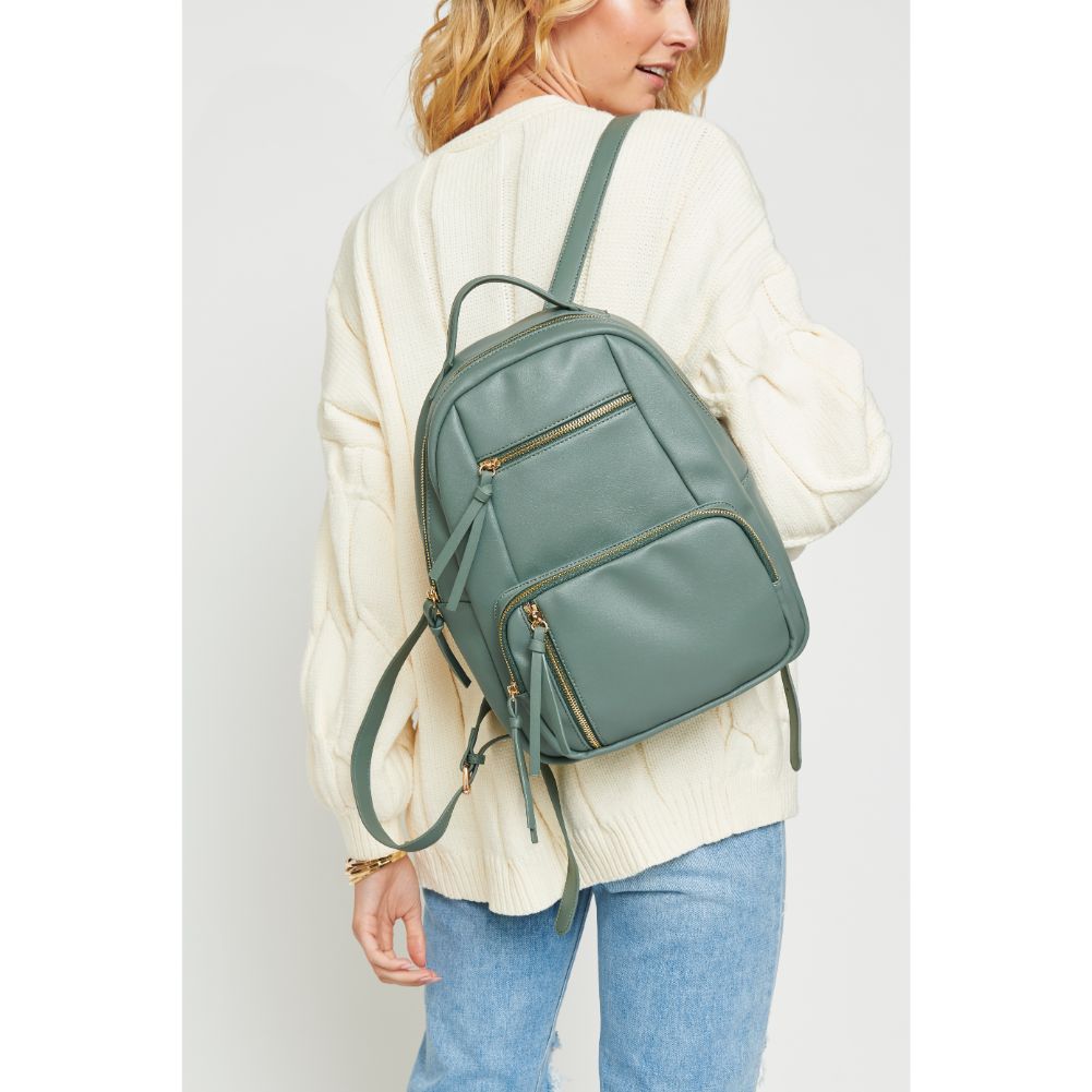 Woman wearing Olive Urban Expressions Preston Backpack 840611175274 View 4 | Olive