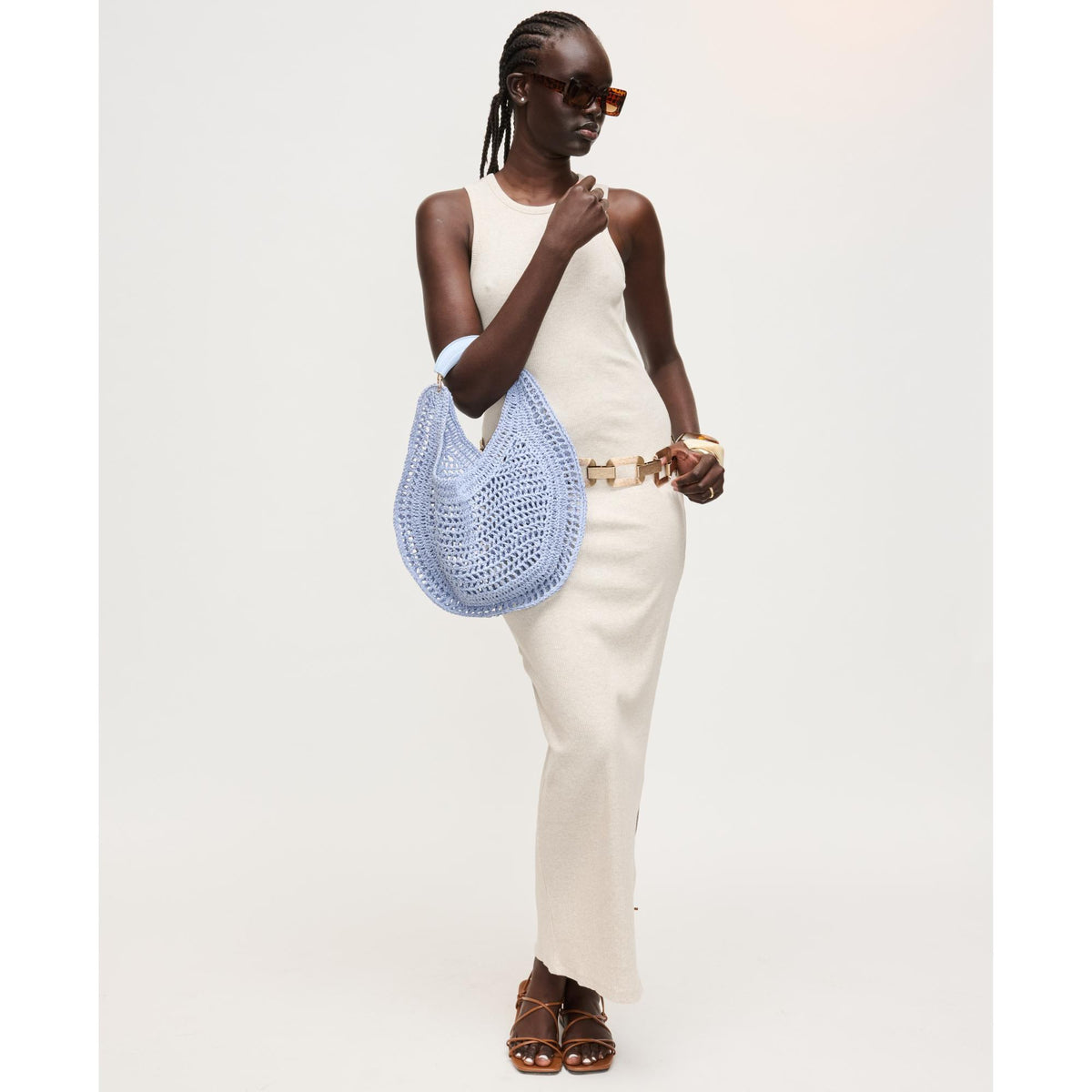 Woman wearing Periwinkle Urban Expressions Camden Hobo 840504208942 View 4 | Periwinkle