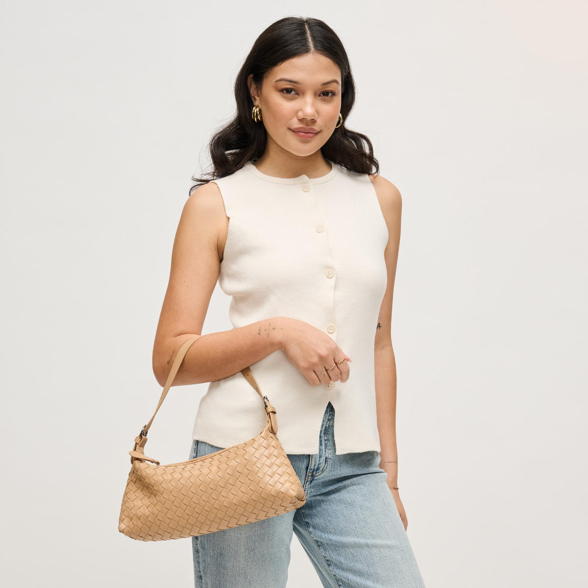 Woman wearing Camel Urban Expressions Audrey Shoulder Bag 840504204098 View 1 | Camel