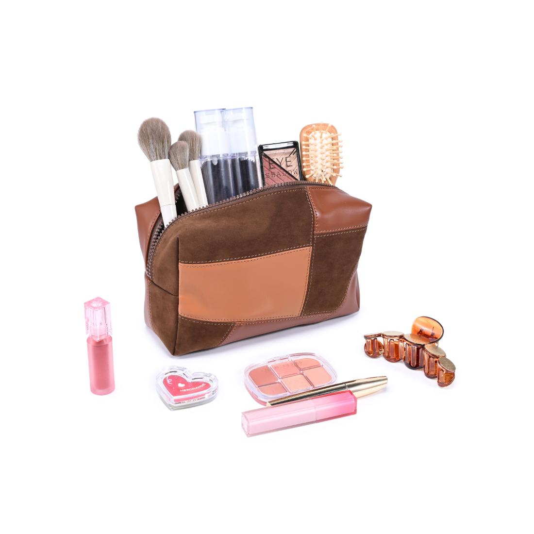 Woman wearing Brown Urban Essentials Patchwork Edit Cosmetic & Travel Organizer Pouch 840504210532 View 1 | Brown