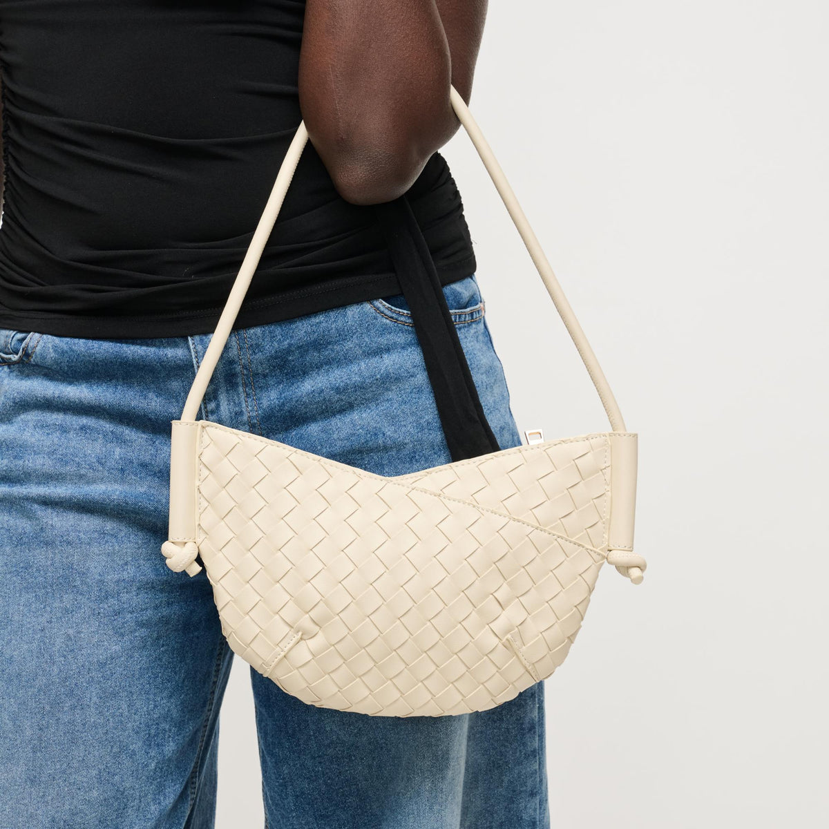 Woman wearing Oatmilk Urban Expressions Oakley Shoulder Bag 840504204210 View 1 | Oatmilk