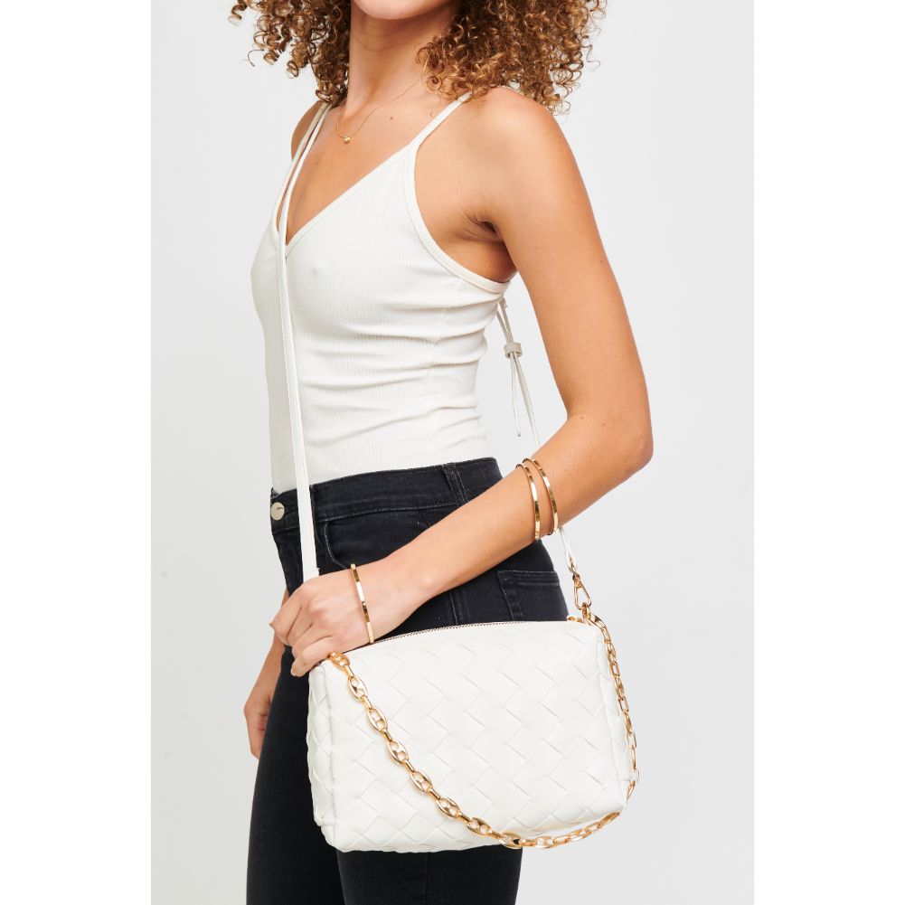 Woman wearing White Urban Expressions Elara Crossbody 840611179616 View 1 | White