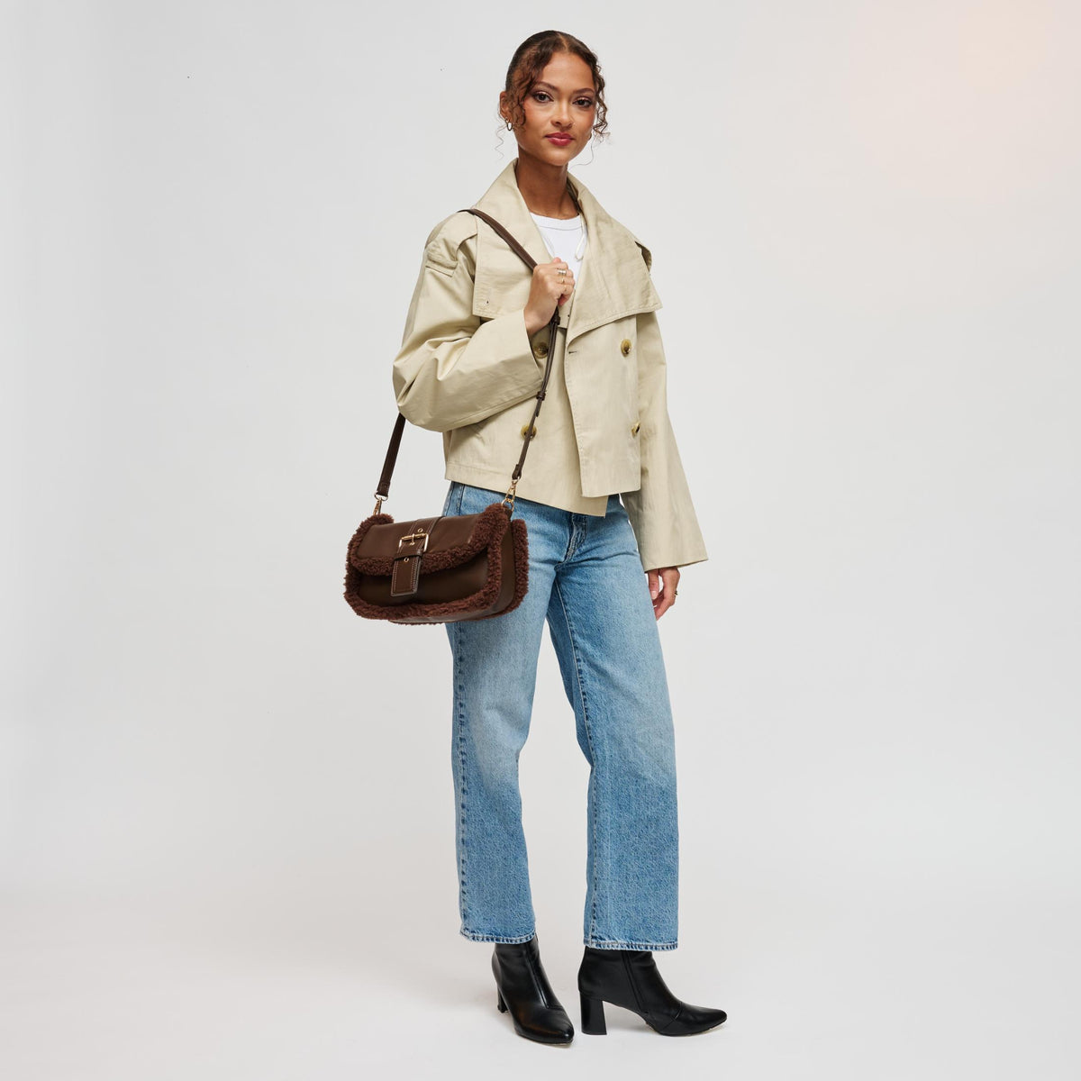 Woman wearing Chocolate Urban Expressions Robby Shoulder Bag 840504212895 View 4 | Chocolate