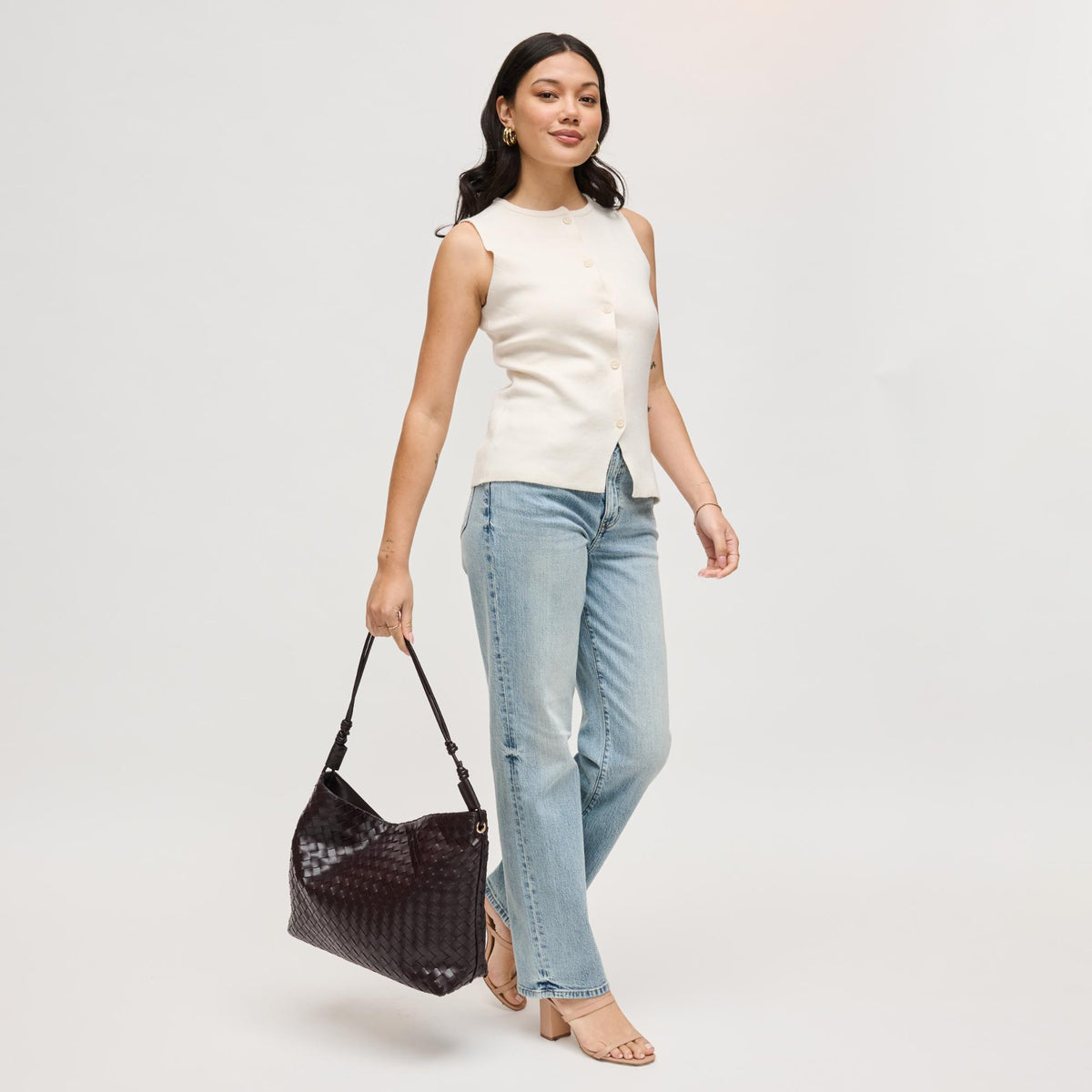 Woman wearing Chocolate Urban Expressions Theo Hobo 840504205583 View 2 | Chocolate