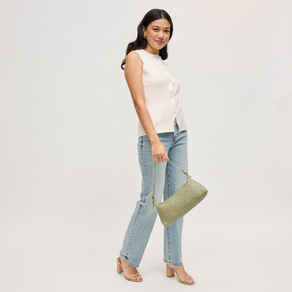Woman wearing Sage Urban Expressions Audrey Shoulder Bag 840504204074 View 3 | Sage