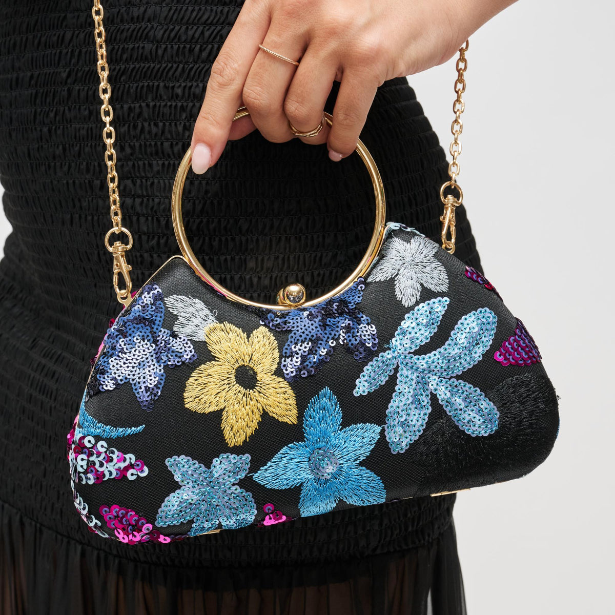 Woman wearing Black Multi Urban Expressions Phoebe Evening Bag 840611199454 View 4 | Black Multi