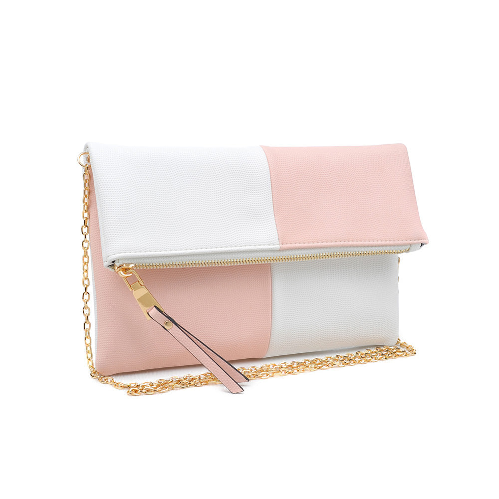 Woman wearing White Pink Urban Expressions Soraya Clutch NA-840611146786 View 6 | White Pink