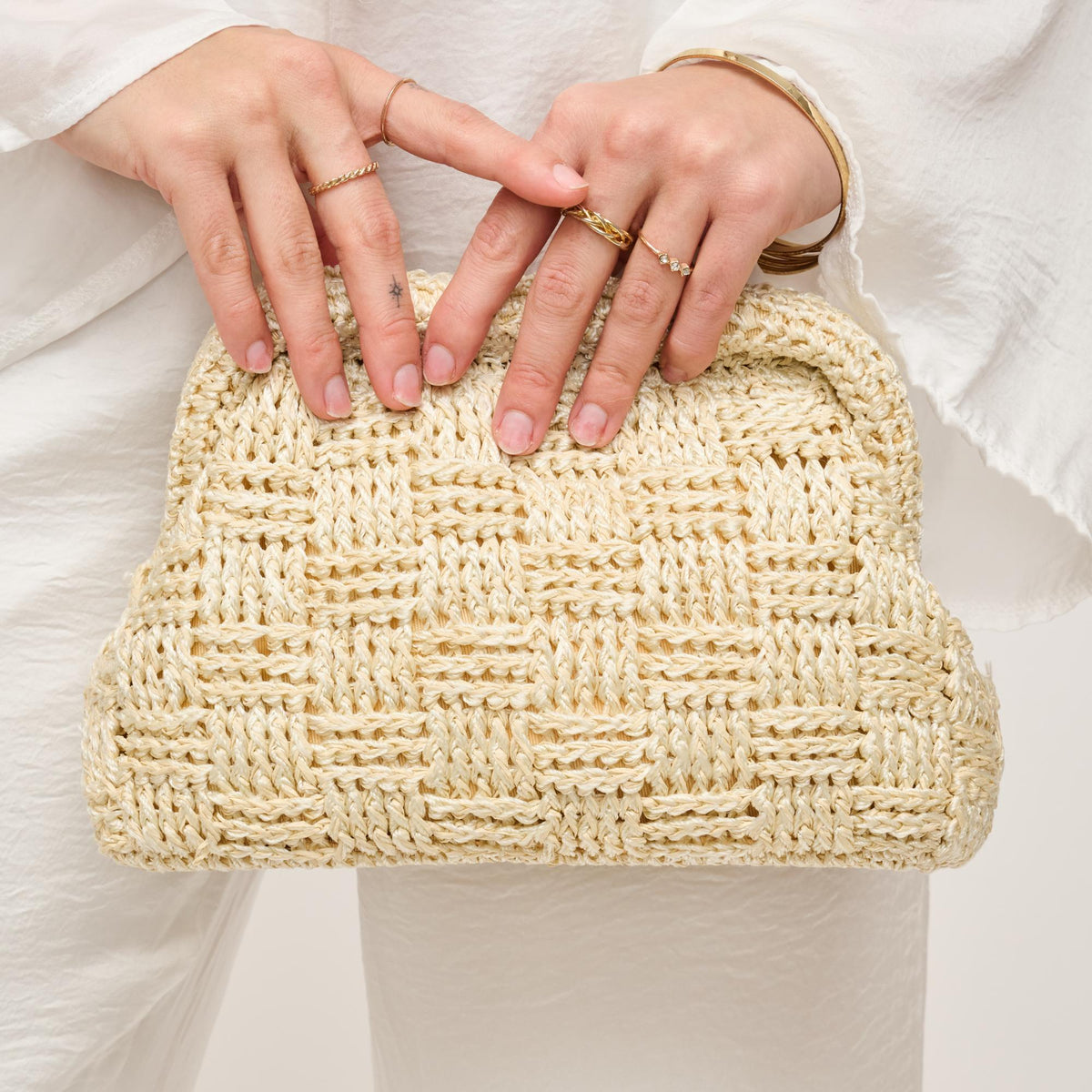 Woman wearing Cream Urban Expressions Annie Clutch 840611146267 View 4 | Cream