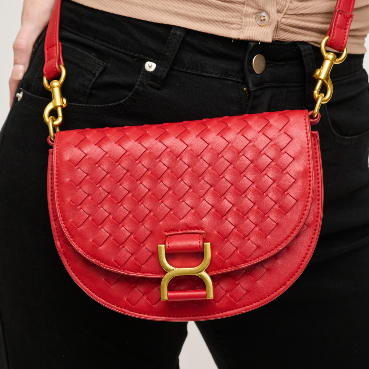 Woman wearing Red Urban Expressions Alise Crossbody 840611143419 View 4 | Red