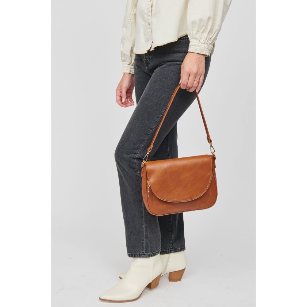 Woman wearing Tan Urban Expressions Nellie Crossbody 840611105141 View 2 | Tan