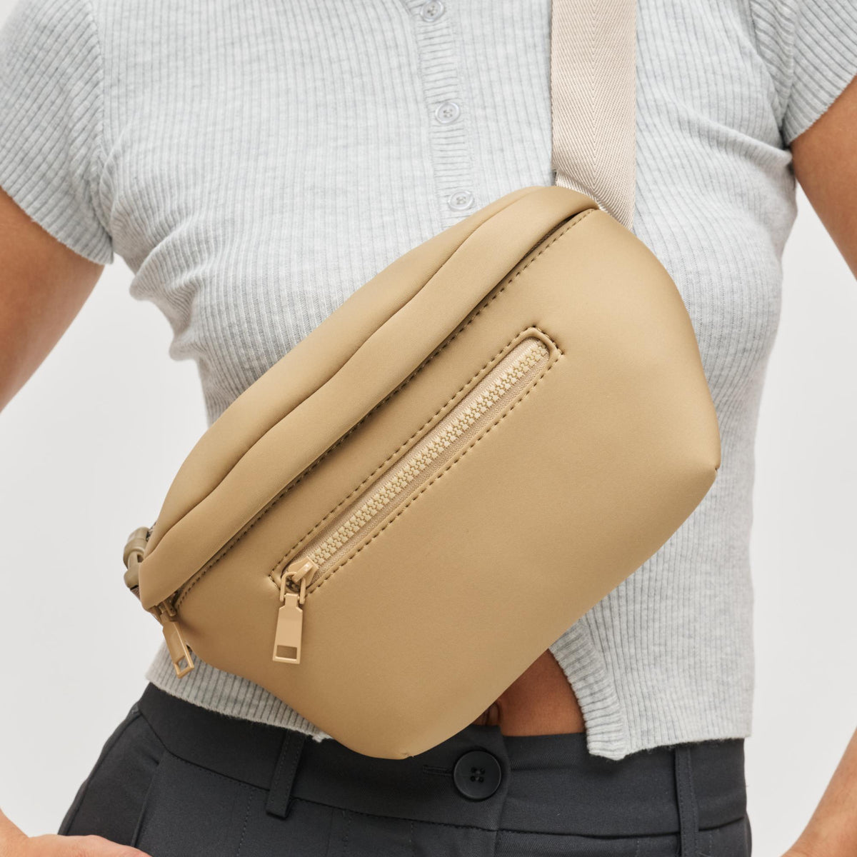 Woman wearing Camel Urban Expressions Celestine Belt Bag 840504200205 View 4 | Camel