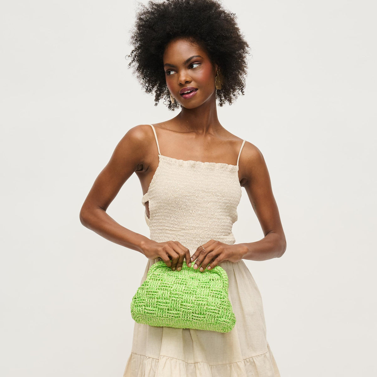 Woman wearing Lime Urban Expressions Annie Clutch 840611149381 View 1 | Lime