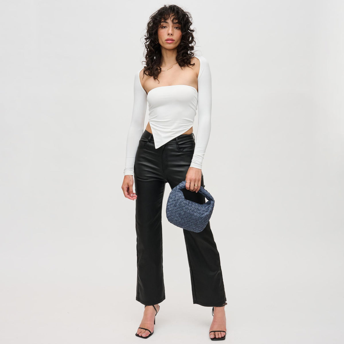 Woman wearing Dark Denim Urban Expressions Tracy - Woven Clutch 840611192950 View 3 | Dark Denim