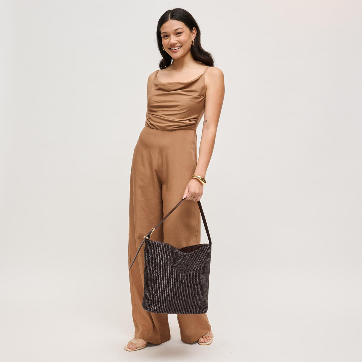 Woman wearing Chocolate Urban Expressions Alethea Hobo 840504205873 View 2 | Chocolate