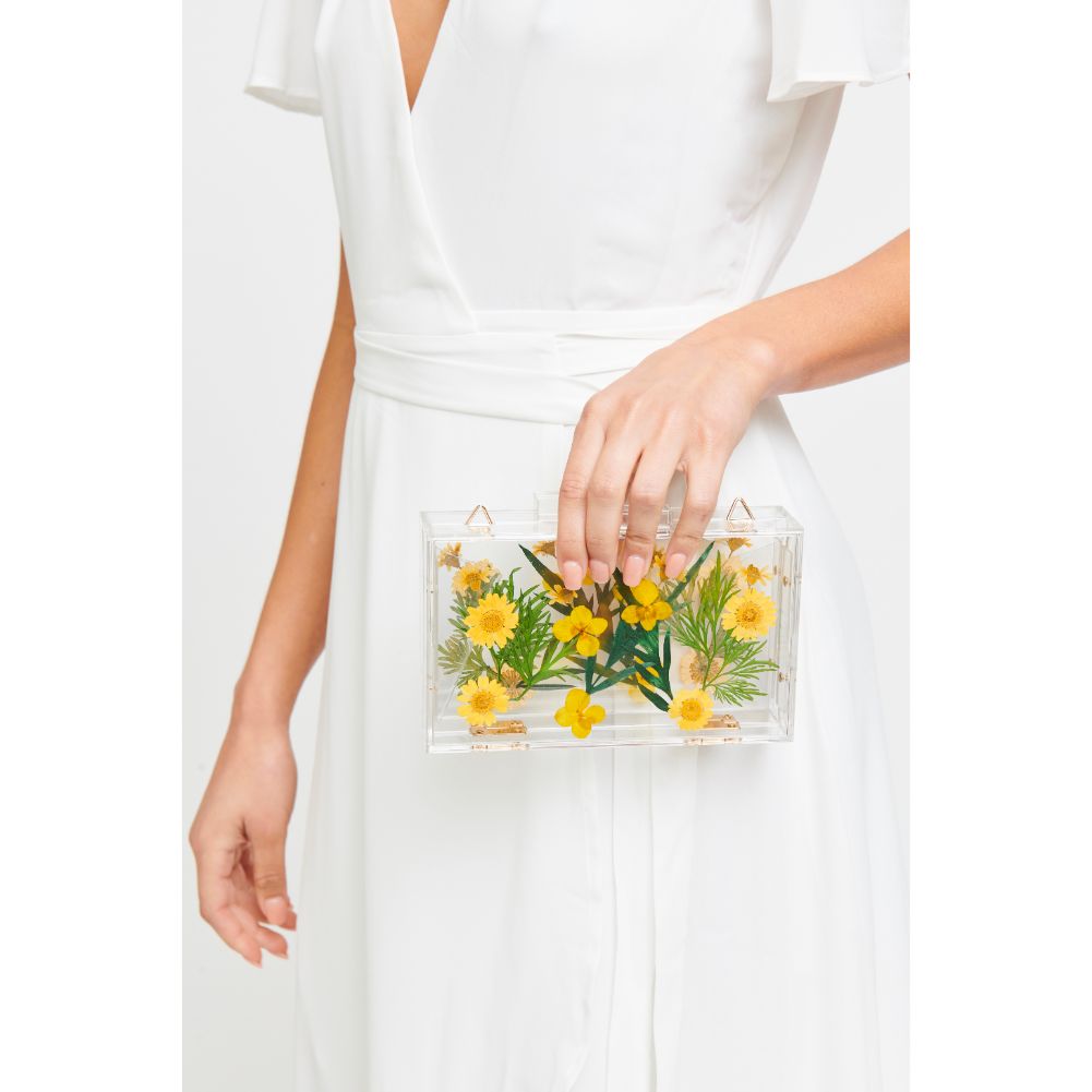 Woman wearing Yellow Urban Expressions Fiore Evening Bag 840611180391 View 3 | Yellow
