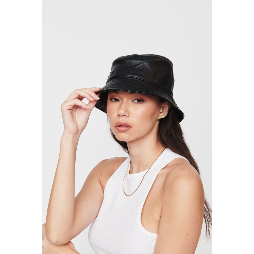 Woman wearing Black Urban Expressions Vegan Leather Bucket Hat Bucket Hat 818209014779 View 2 | Black